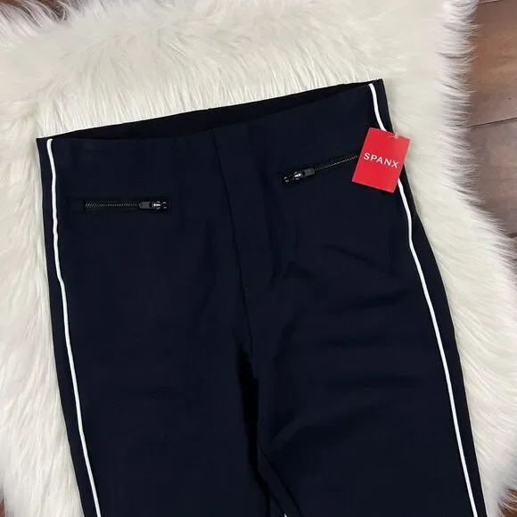 Spanx Size Medium Navy Blue The Perfect Ankle‎ Piped Skinny Pants